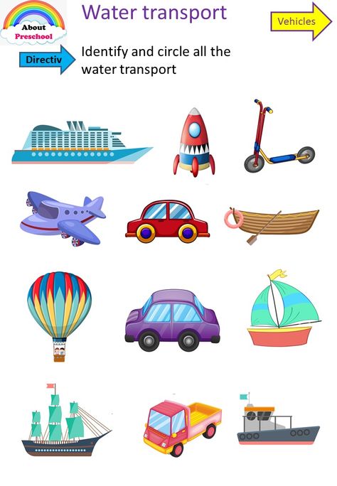 Water Transport - preschool Water Transportation Preschool, Transport Worksheets For Kids, Water Transportation Worksheet, Water Transportation Activities, Transport Preschool, Air Transportation Preschool, Transport For Kids, Transport Activities, Transportation Preschool Activities