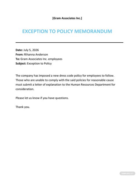 Free Exception to Policy Memo Template Dress Code Policy, Memo Template, Template Google, Word Doc, Google Docs, Human Resources, Microsoft Word, Microsoft, Coding