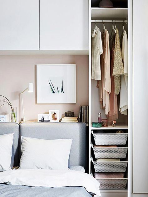 Feel cramped at home? This is how an IKEA expert would make your room feel bigger without renovating. #tinybedroomideas Bedroom Storage For Small Rooms, Ikea Bedroom Storage, Small Apartment Storage, Cozy Small Bedrooms, Small Apartment Bedrooms, Small Bedroom Storage, Apartment Storage, Ikea Bedroom, Small Bedroom Designs