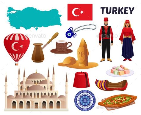 Turkey Culture Travel Set #AD #Culture, #AFFILIATE, #Turkey, #Set, #Travel Turkey Culture, Turkey Drawing, Turkey Flag, Geography For Kids, Food Map, Travel Printables, World History Lessons, Turkey Country, Holiday Travel Destinations