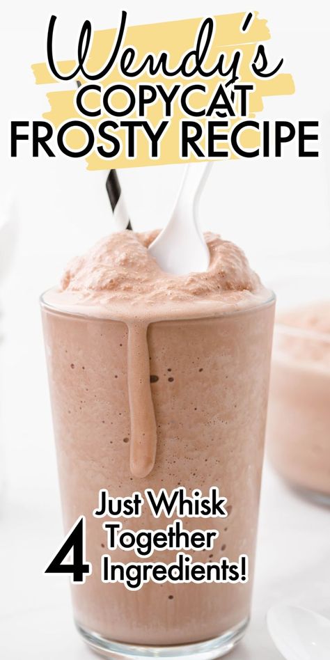 Do you ever just crave a Wendy’s Frosty because I know I do, and you can skip the drive-thru line with this homemade copycat recipe. Four simple ingredients are all that you need to make this milkshake that chocolate lovers won’t be able to resist. Ww Wendys Frosty, Copycat Wendy’s Chocolate Frosty, Wendy’s Frosty Copycat Recipe, Wendy’s Copycat Frosty, Wendy’s Chocolate Frosty Recipe, Wendy’s Frosty Copycat, Copycat Frosty Wendy's, Homemade Wendy’s Frosty, Wendys Frostie Recipe