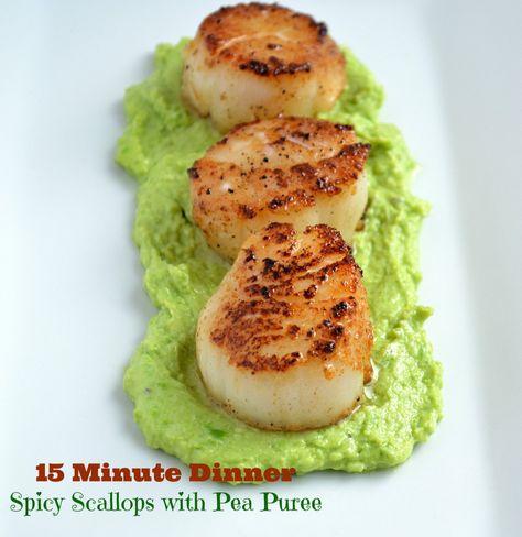 Shrimp Scampi Without Wine, Pea Puree, Seared Scallops, Sea Scallops, Scallop Recipes, Pea Recipes, 15 Minute Meals, Healthy Fish, Mouthwatering Recipes