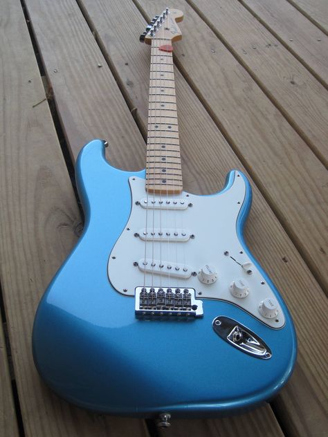 Fender Standard Stratocaster in Lake Placid blue with maple neck Blue Stratocaster Guitar, Lake Placid Blue Stratocaster, Musical Instruments Aesthetic, Blue Stratocaster, Fender Stratocaster Blue, Instruments Aesthetic, Red Stratocaster, Fender Squier Stratocaster, White Stratocaster