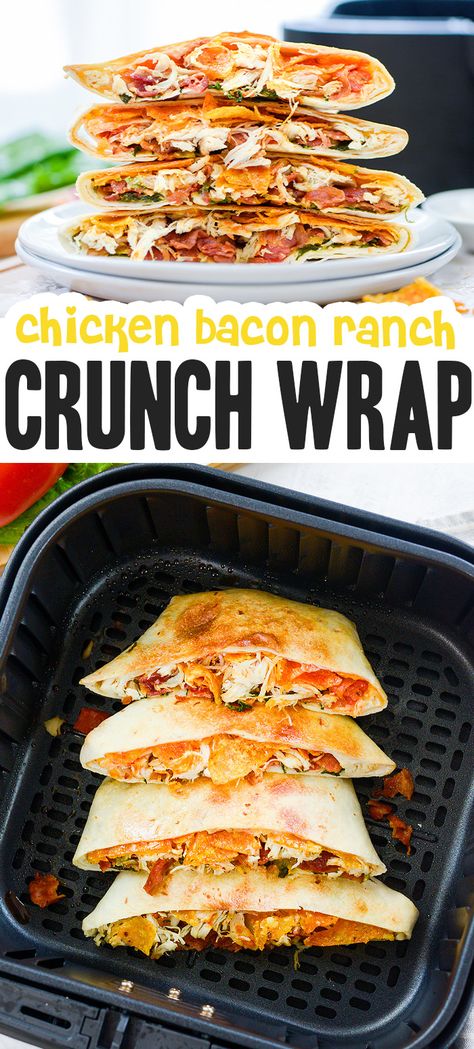 Savory Air Fryer Recipes, Air Fryer Food Ideas Healthy, Chicken Bacon Ranch Crunch Wrap, Air Fryer Chicken Wrap Recipes, Bacon Chicken Ranch Wrap, Air Fryer Wraps Healthy, Family Air Fryer Recipes, Recipes With Wraps, Air Fryer Crunch Wrap Supreme