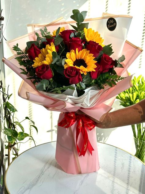 Roses Sunflower Bouquet, Roses And Sunflowers Bouquet, Sunflowers With Roses, Sunflower Rose Bouquet, Sunflower And Rose Bouquet, Bouquet Sunflower, Roses Bouquet Gift, Birthday Flowers Bouquet, Sunflowers And Roses