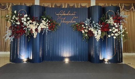 Blue Maroon Wedding, Blue Red Wedding, Engagement Stage Decoration, Reception Stage Decor, 60th Birthday Decorations, Wedding Stage Backdrop, Wedding Stage Decor, Simple Wedding Decorations, Maroon Wedding