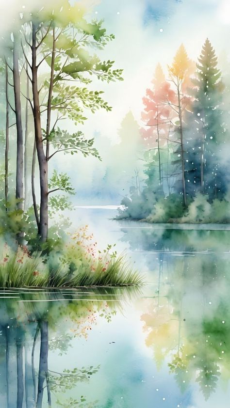 Watercolor Scenery Painting, Calming Art, Watercolor Scenery, Watercolor Paintings Nature, Free Svgs, Scenery Paintings, Diy Watercolor Painting, Landscape Art Painting, Watercolor Landscape Paintings