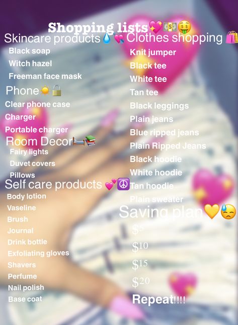 Shopping list 2019-2020 Personal Care Shopping List, Baddie Self Care Shopping List, What To Get At The Mall Shopping, Beauty Supply Store Shopping List, Shopping Spree List, Baddie Essentials List Clothes, Selfcare Shopping List, Baddie Shopping List, Baddie Essentials List