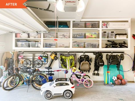 Garage Storage Stroller, Garage Ride On Toy Storage, Garage Storage And Playroom, Garage Sporting Goods Storage, Garage Bike And Stroller Storage, Outdoor Toy Organization For Kids, Luggage Storage Ideas Garage, Garage Storage For Bikes, Kids Ride On Toys Storage