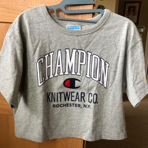 Champion Tshirt. Cropped. New. No Tags Champion Clothing, Cropped Tee Shirt, Yellow Crop Top, Cropped Crewneck, Crop Top Tees, Adidas Fashion, Crop T Shirt, Aesthetic Clothing, Really Cute Outfits