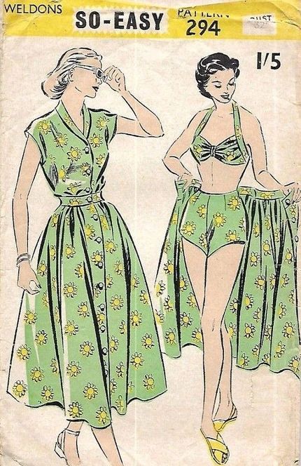 Weldons 294 | Vintage Sewing Patterns | Fandom 1950s Summer Fashion, Shorts Beach Outfit, 1950s Sewing Patterns, Patron Vintage, Robes Vintage, Design Moda, Look Retro, Vintage Dress Patterns, Couture Mode