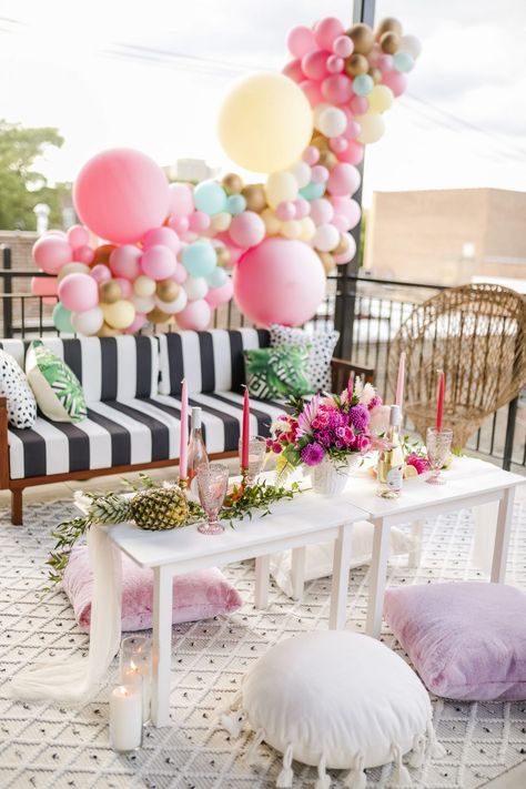 Glam Patio House Warming and Gratitude - Red Soles and Red Wine Glam Patio, Boozy Tea, Striped Couch, Glam Inspiration, Patio House, Wine Outfit, Patio Plans, Pastel Balloons, Patio Party