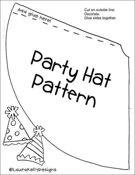 Party Hat Pattern Free Printable #partyhat #free #printable #pattern #kidcraft #newyearseve Birthday Hat Template Free Printable, Mini Party Hat Template, Party Hat Template Printable Free, Birthday Party Hats Diy Free Printable, Party Hat Coloring Page, Diy New Years Eve Hats, Birthday Hat Template, Printable New Years Eve Hats, Party Hat Pattern