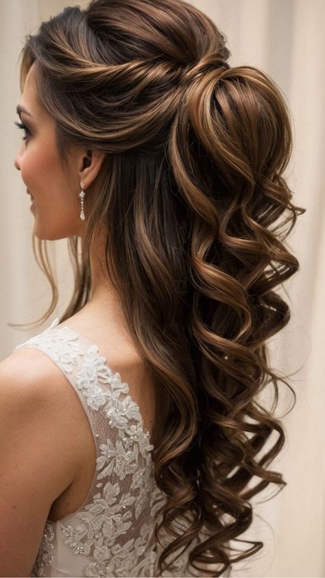 Bridal Hairstyle Half Up, Wedding Updo For Medium Length Hair, Half Up Half Down Wedding Hair Bun, Bridesmaid Hair Styles Half Up Half Down, Half Of Half Down Hairstyles, Hair Up Styles Wedding, Long Hairstyles For Wedding Bridesmaid, Haïr Style For Bridesmaid, Hairstyle For Women Wedding