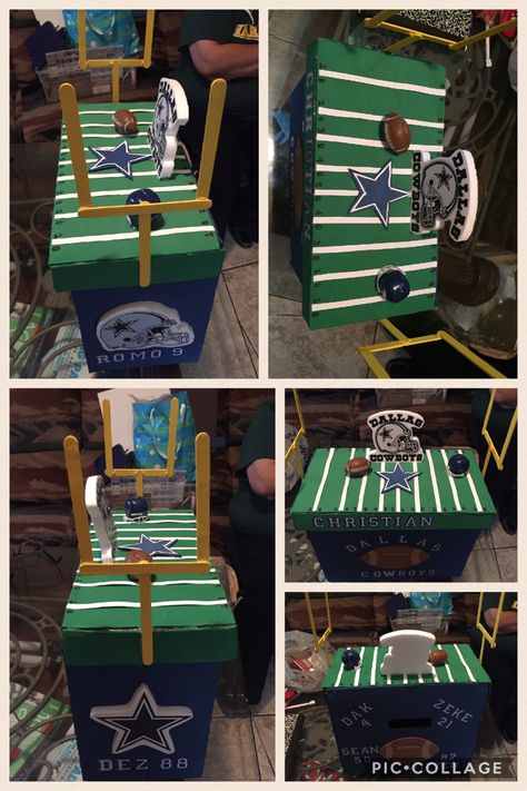 Dallas Cowboys Valentine Boxes, Gifts For Cowboys, Shoebox Float, Valentines Box Ideas, Dallas Cowboys Party, Dallas Cowboys Shoes, Diy Valentines Box, Valentine Boxes For School, Cowboy Valentines