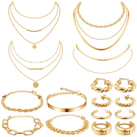 Tiamon 12 Pcs 90s Silver Gold Jewelry Set for Women Men 4 Earring Sets 4 Necklace 4 Bracelets for Girl Punk Rose Gold Jewelry Cheap, Target Jewelry For Teens, Cheap Bohemian Jewelry Sets For Party, Cheap Assorted Jewelry For Parties, Cheap Y2k Style Women's Jewelry, Cute Cheap Nickel-free Charm Necklaces, Cheap Gold Costume Jewelry Sets, Affordable Gold Metal Jewelry Sets, Cheap Gold Metal Jewelry Sets