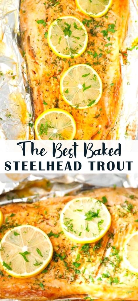 Trout Fillets Recipes, Trout In Parchment Paper, Whole Trout Recipes Oven, Cooking Fresh Trout, Bake Trout In Oven, Steel Head Trout Recipes Grilled, Trout Oven Recipe, Cooking Steelhead Trout, Steelhead Fillet Recipes