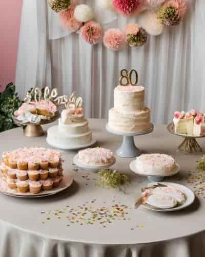 80th Birthday Celebration Ideas: Add Delicate Confetti Accents To The Dessert Table 80th Birthday Banner, Birthday Celebration Ideas, 80th Birthday Decorations, Birthday Garland, Moms Birthday, Balloon Weights, Birthday Centerpieces, Celebration Ideas, 80th Birthday Party