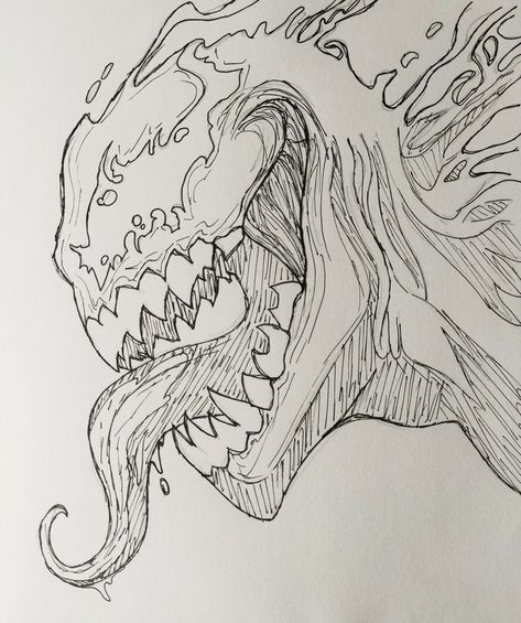 Drawing Of Venom, Venom Line Art, Dc Comics Art Drawings, Simple Art Ideas Drawing, Villian Drawings, Marvel Art Drawings Sketch, Venom Art Drawing, Venom Drawing Sketch, Venom Sketch