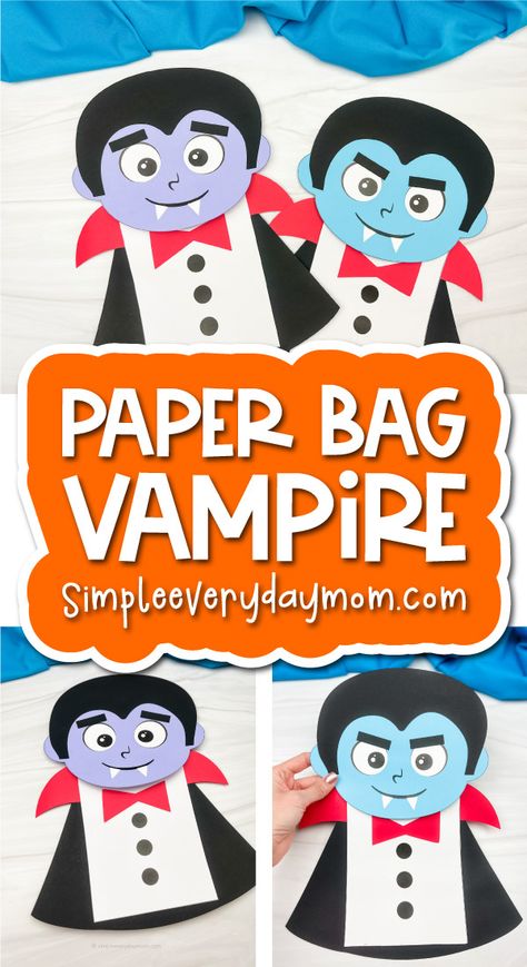 Vampire Paper Bag Puppet Craft For Kids [Free Template] Vampire Crafts Preschool, Paper Bag Puppets For Kids, Halloween Paper Bags Crafts, Dracula Craft, Vampire Craft, Prek Halloween, Paper Bag Puppet Craft, Halloween Paper Bags, Halloween Dracula