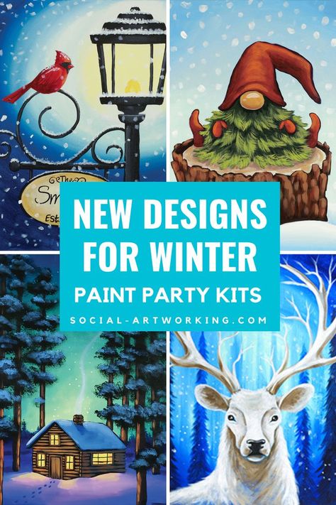 Painting With A Twist Ideas Christmas, Paint And Sip Ideas Watercolor, Holiday Sip And Paint, Easy Sip And Paint Ideas Step By Step Christmas, Christmas Paint And Sip Ideas Easy, Winter Paint And Sip Ideas Easy, Easy Paint Party Paintings, Canvas Party Ideas For Adults, Painting Ideas Christmas Canvas