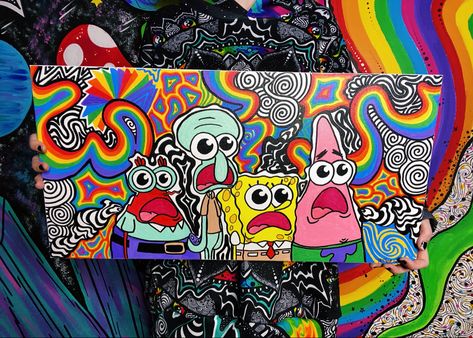 Trippie Aesthetic, Savannah Saturn, Cartoon Paintings, Trippy Drawings, Mr Krabs, Arte Indie, Psychadelic Art, Trippy Painting, Hippie Painting