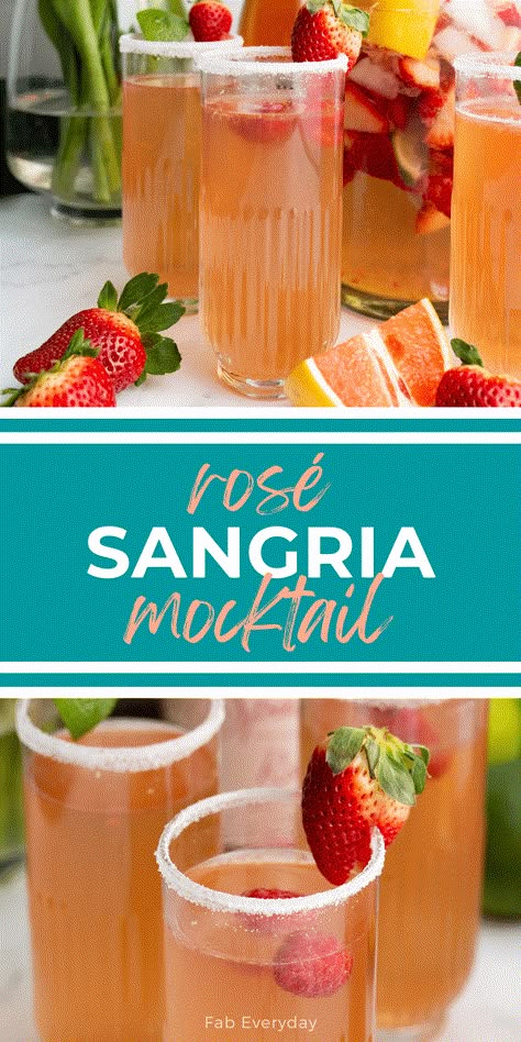 Rose Mocktails Non Alcoholic, Sparkling Rose Mocktails, Cinco De Mayo Mocktails Non Alcoholic, Non Alcoholic Wine Recipes, Mocktails Non Alcoholic Sangria, Rose Mocktail Recipe, Cinco De Mayo Mocktail, Sangria Recipes Non Alcoholic, Mock Sangria Non Alcoholic