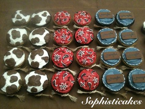 Yee~Ha !!  Cowboy cupcakes... Country Cupcakes, Cowboy Cupcakes, Cowboy Birthday Cakes, Baby Shower Cupcakes For Boy, Rodeo Birthday Parties, Cowboy Theme Party, Western Birthday Party, Rodeo Party, Cupcakes For Boys