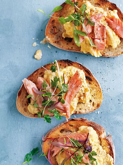 Smoked Trout With Mascarpone Scrambled Eggs | Donna Hay Trout Sandwich Recipes, Trout Breakfast Recipes, Smoked Trout Recipe Dinners, Smoked Salmon Breakfast Sandwich, Smoked Trout Toast, Smoked Salmon Toast Breakfast Recipes, Smoked Salmon And Eggs Breakfast, Smoked Trout Breakfast, Donna Hay Recipes