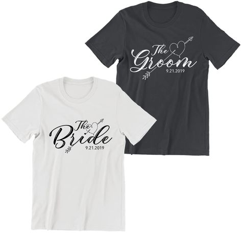 PRICES MAY VARY. Matching Bride and Groom Tshirts Sets: Our bride and groom tshirts sets are perfect for any pre-wedding event. Personalize them with a custom date, making them a unique memento of your special day. Bride and Groom Tshirts Sets: Celebrate your special day with our bride and groom tshirts sets. These sets include bride and groom long sleeve shirts, and short sleeve shirts, perfect for any wedding event. Groom Shirts for Men: Make a statement with our groom shirts for men. Designed Bride And Groom Shirts Ideas, Bride And Groom Tshirts, Matching Bride And Groom, Bride And Groom Shirts, Date Couple, Group Outfits, Groom Shirts, Personalized Matches, Honeymoon Shirts