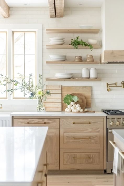 Nail the Simple Organic Modern Kitchen Look with These 15 Essentials Modern Organic Kitchen, Modern Rustic Kitchen, Rustic Meets Modern, Organic Modern Kitchen, Light Wood Kitchens, White Oak Kitchen, Kitchen Organization Ideas, Modern Kitchen Design Ideas, Organic Kitchen