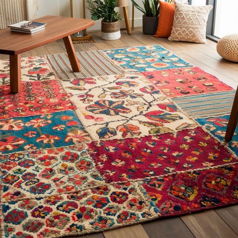 A colorful rug can completely transform a space, adding personality, warmth, and vibrancy to any room in your home. Whether you’re working with a neutral palette and want a pop of color or you’re looking to enhance a bold aesthetic, the right rug can be the perfect finishing touch. From striking geometric patterns to soft, pastel hues, colorful rugs come in a variety of styles, materials, and designs, each bringing its own unique charm. Funky Wall Paint, Funky Wall Paint Ideas, Bohemian Bedroom Ideas, Bright Area Rug, Window Seat Ideas, Wall Paint Ideas, French Interior Design, Eclectic Rug, Bold Aesthetic