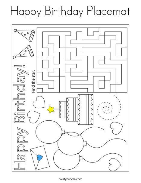 Happy Birthday Placemat Coloring Page - Twisty Noodle Birthday Activities Kids, Birthday Coloring Page, 2023 Birthday, Barn Crafts, Happy Birthday Coloring Pages, Coloring Placemats, Twisty Noodle, Birthday Coloring Pages