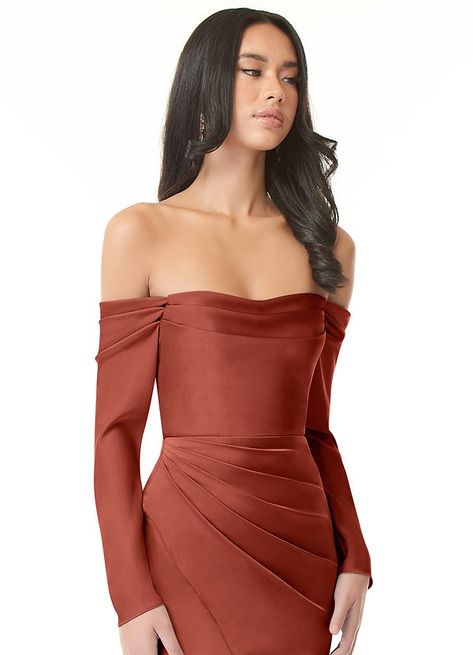 Shop Azazie Hallie Stretch Satin Dress Terracotta Bridesmaid Dress in Stretch Satin starting at $79. Find the perfect made-to-order bridesmaid dresses for your bridal party in your favorite color, style and fabric at Azazie. Satin Dress Bridesmaid, Stretch Satin Dress, Dusty Blue Bridesmaid Dresses, Mermaid Bridesmaid Dresses, Azazie Bridesmaid Dresses, 2024 Wedding, Long Bridesmaid Dress, Satin Bridesmaid Dresses, Dress Dusty