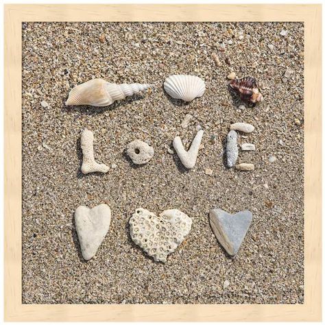 Framed Wall Art Metaverse Art Beach "Love" Framed Wall Art {affiliate link} Shell Canvas Art, Shell Canvas, Canvas Art Diy, Metaverse Art, Seashell Projects, Beach Love, Paper Wall Hanging, Lake Decor, Shell Crafts Diy