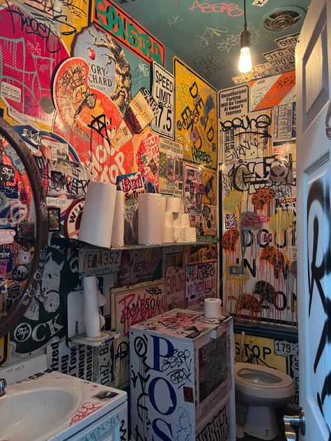 #bathroom #bathroomideas #bathroominspo Dive Bar Bathroom Aesthetic, Bar Bathroom Aesthetic, Grunge Bathroom Aesthetic, Dive Bar Bathroom, Bar Bathroom Ideas, Grunge Bathroom, Gas Station Bathroom, Party Bathroom, Cool Bathroom