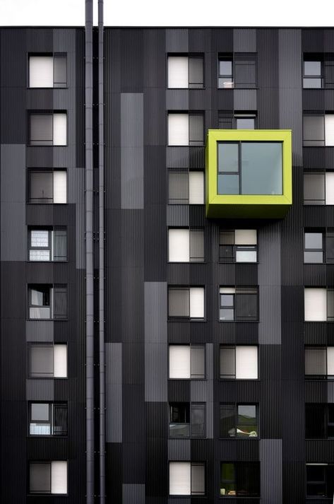 This image shows the emphasis of the green window with the black building. From: Flickr Featured Wall, Lego Fire, Installation Architecture, Architecture Cool, Future Architecture, Philip Johnson, Lots Of Windows, Ludwig Mies Van Der Rohe, Renzo Piano