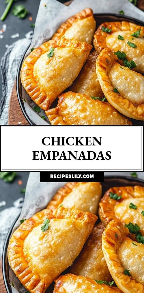 Discover the mouthwatering delight of Chicken Empanadas! These flaky pastry pockets are filled with seasoned chicken, spices, and herbs, creating an irresistible combination of flavors in every bite. Perfect as a snack, appetizer, or main dish, they are easy to make and even easier to devour. Elevate your next meal or party with these delicious handheld treats that will impress family and friends alike. Try them today and savor the taste of homemade goodness! Best Chicken Empanadas Recipe, Chorizo Empanadas Recipe, Air Fryer Chicken Empanadas, Chicken In Pastry Recipes, Easy Empanadas Recipe Pillsbury Biscuits, Chicken Empanadas Recipe Puerto Rican, Chicken Empanadas Filling, Empanada Filling Recipes Chicken, Ground Chicken Empanadas