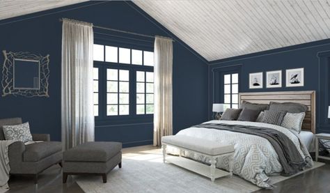 Sherwin Williams Naval Reviewed in Great Depth with IDEAS Naval Bedroom, Sherwin Williams Naval, Fox Bedroom, Tricorn Black, Gray And White Bathroom, Black Paint Color, Shoji White, Home Remodeling Diy, Rustic Modern Kitchen