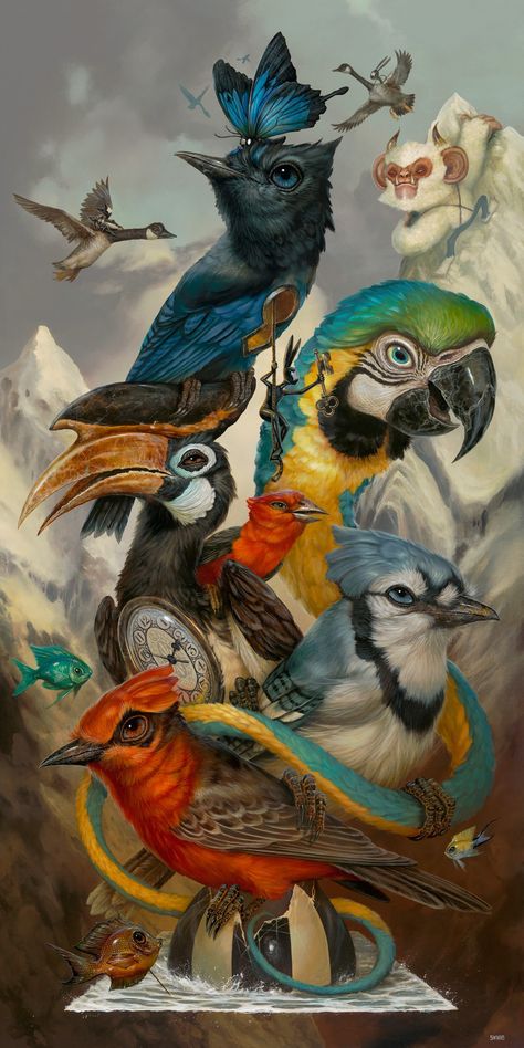 Greg Simkins Art, Greg Craola Simkins, Craola Simkins Art, Greg Simkins, Playful Artwork, Animal Artists, Birds Art, Surrealism Painting, Pop Surrealism