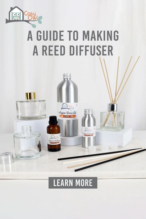 At The Cosy Owl we provide a wide selection of high quality containers for Reed Diffusers to add a consistent and delightful fragrance to any room. Follow our guide to making your very own. #reeddiffuser #home #diffusermaking #howtomakeadiffuser #reeddiffusersupplies #cosyowl Room Fragrance Diffuser, Room Fragrance, Candle Making Supplies, Reed Diffusers, Room Fragrances, Fragrance Diffuser, Discover The World, Reed Diffuser, Beginners Guide