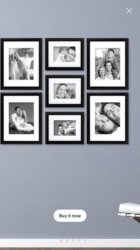 Grey Wall Photo Frames, Decorate Small Living Room Ideas, Everyday Decor Home, Bedroom Photo Frame Ideas, Photo Frames Ideas, Photo Frames On The Wall, Picture Hanging Ideas, Photo Gallery Wall Layout, Cheap Couches