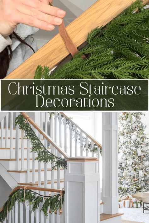 Holiday Staircase, Staircase Christmas, Modern Farmhouse Cottage, Christmas Staircase, Personalized Bedroom, A Reading Nook, Staircase Decor, Farmhouse Inspiration, Modern Cottage