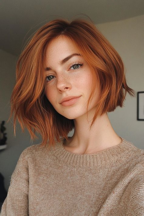 33 Gorgeous Choppy Bob Hairstyles for New Ideas in 2024 – CreativeBooster Auburn Short Bob, Redhead Bob Haircut, Side Parting Bob, Bob Hairstyles With Color, Auburn Hair Bob, Short Hair Auburn, Short Auburn Hair Bob, Auburn Bob Haircut, Hairstyles With Color