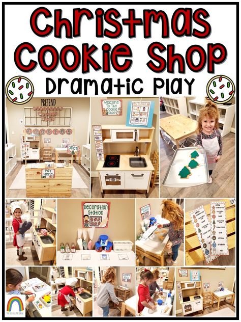 Christmas Preschool Dramatic Play, Cookie Shop Dramatic Play, Dramatic Play Christmas Preschool, Christmas Dramatic Play Ideas, Christmas Cookie Dramatic Play, Dramatic Play Christmas, Preschool Christmas Dramatic Play Center, Christmas Cookie Dramatic Play Center, Christmas Dramatic Play Preschool