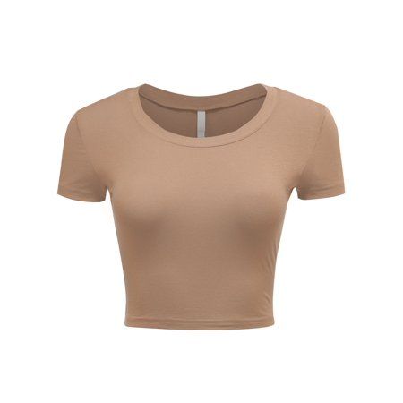 Beige Crop Top Outfit, Ajr Concert, Undershirt Outfit, Beige Crop Top, Modest Gym, Tight Crop Top, Beige Crop Tops, Round Neck Crop Top, Basic Crop Top