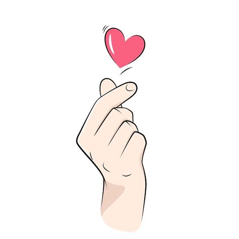 Korean finger heart, love hand sign vect... | Premium Vector #Freepik #vector #love-hand #finger-heart #hand-heart #hand-illustration Korean Heart Sign Hand, Make Heart With Hands, Korean Heart Hand Pose, Finger Love Sign, Finger Heart Drawing, Heart Sign With Hands, Heart With Fingers, Korean Heart Sign, Posing Drawing