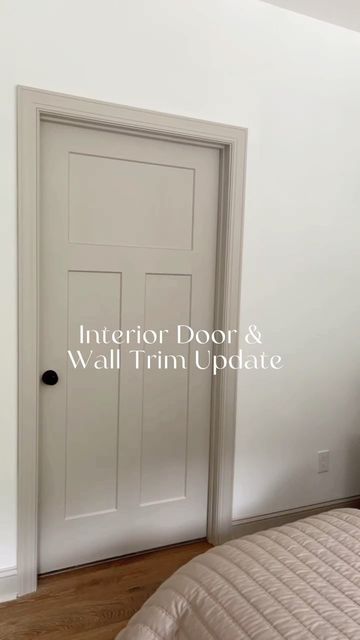 Painted Doors And Trim Hallway, Coastal Interior Door Colors, Edgecomb Gray Doors, Revere Pewter Garage Door, Painted Door And Frame, Contrast Door And Trim, Greige Doors And Trim, Greige Trim And Doors, White Dove Walls Revere Pewter Trim