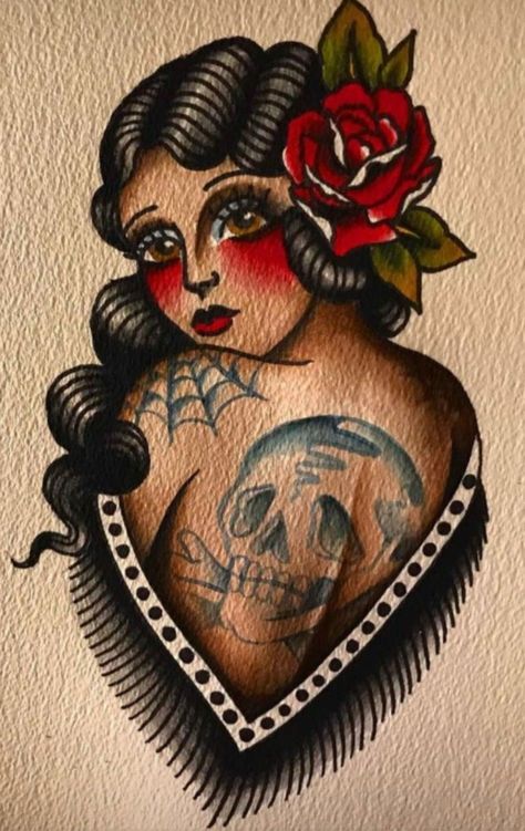 Traditional Tattoo Girls, Traditional Tattoo Woman, Traditional Tattoo Drawings, Traditional Tattoo Old School, Traditional Tattoo Inspiration, Japanese Flower Tattoo, Tattoo Old School, Biomechanical Tattoo, Flash Tattoo Designs