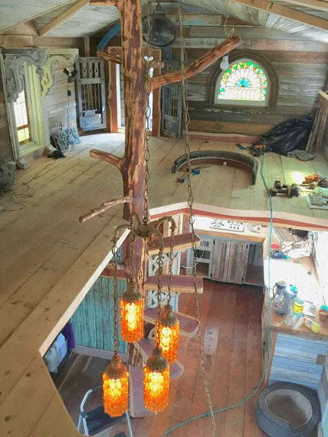 Artist Tiny House, Whimsigoth Tiny House, Recycled Tiny House, Tiny House With Garden, Witchy Tiny House, Secret Hideout Aesthetic, Whimsical Tiny House, Cottagecore Tiny House, Tiny Home Inside